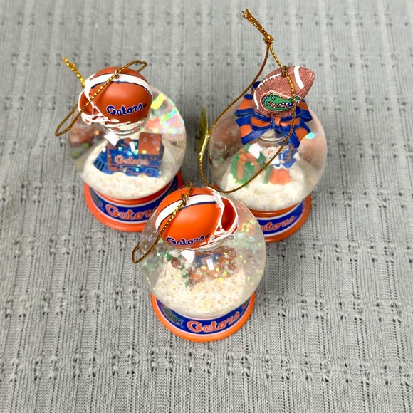 Florida Gators Danbury Mint Christmas Snow Globe Ornament Set 3 Football Holiday - Picture 13 of 15